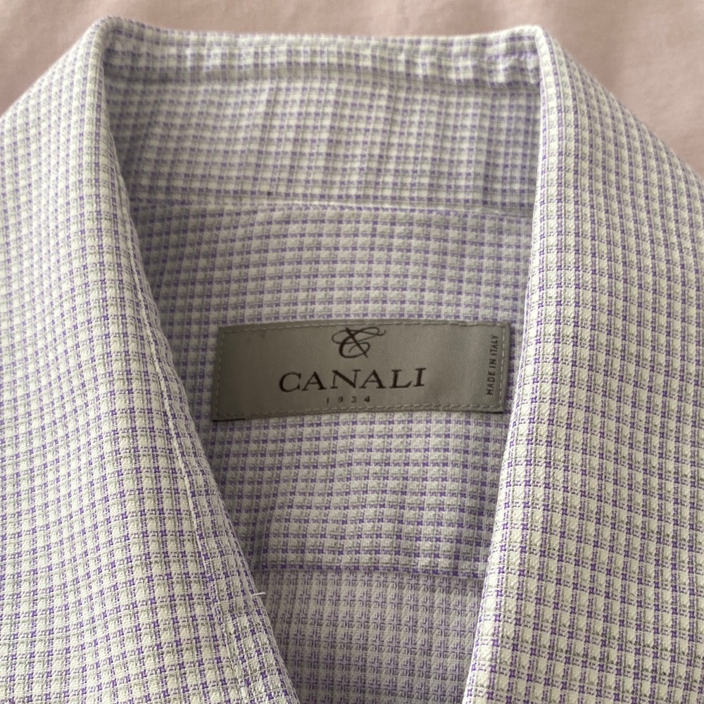 Canali Lavender and White Micro-Check Dress Shirt